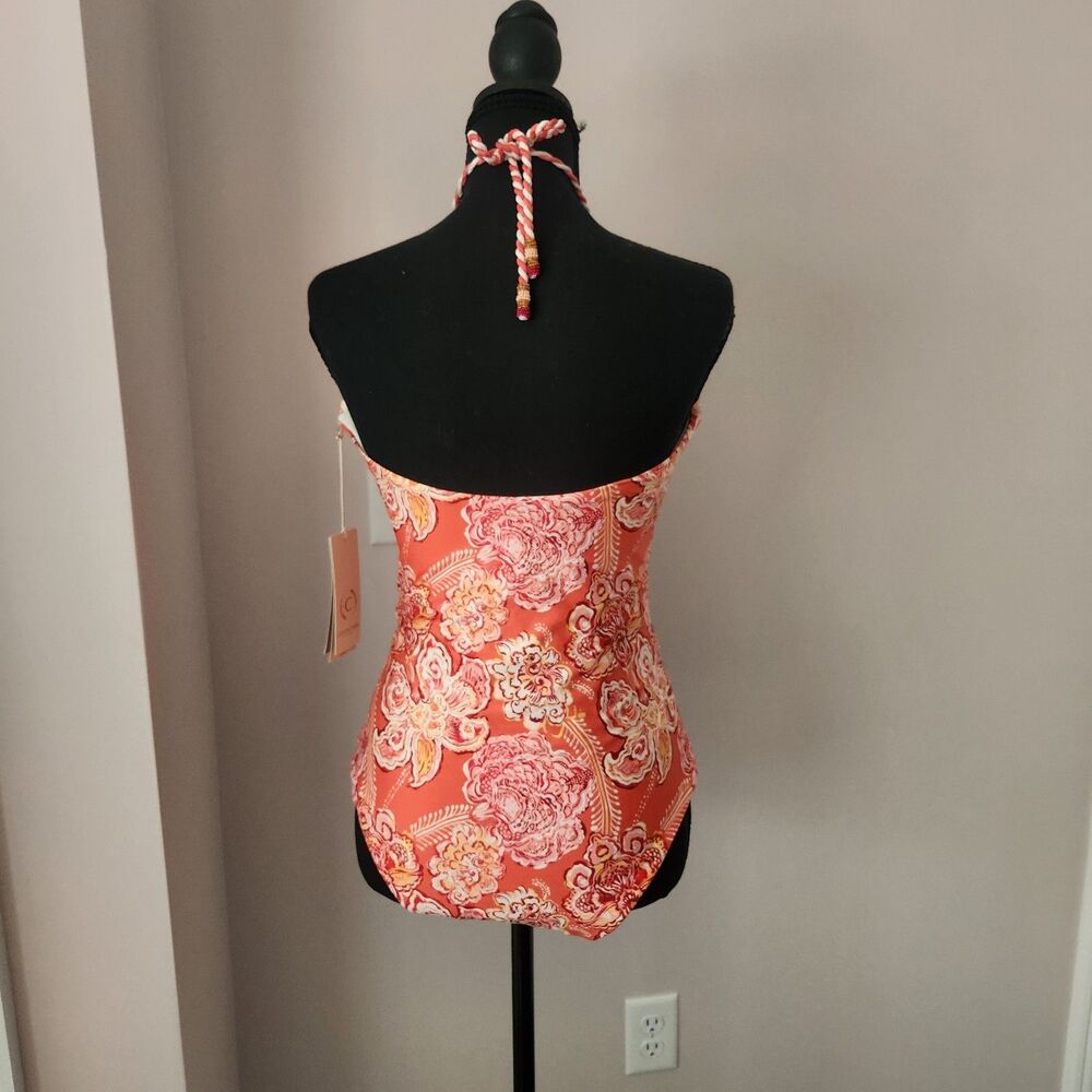 Cosita Linda Swimsuit Beaded Floral Cut Out Halter One Piece Swim NWT XL - Picture 11 of 14